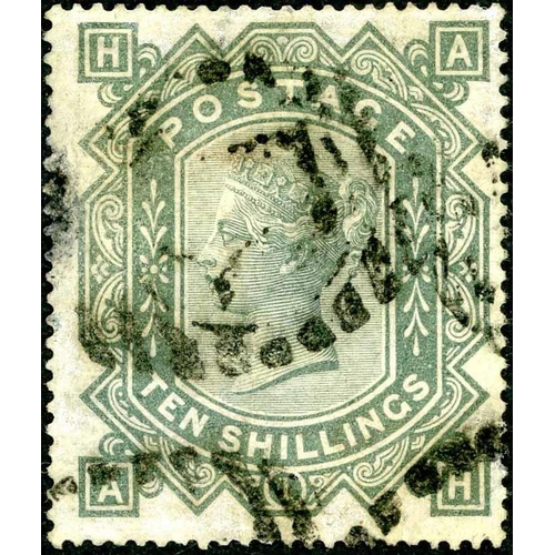 1218 - 1878 10/- GREENISH GREY WMK MALTESE CROSS - good used apart from a possible minor fault on the left ... 