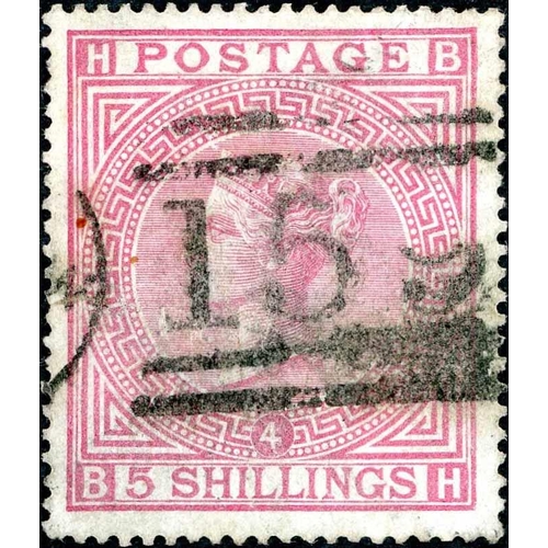 1220 - 1882 5/- ROSE PLATE 4 - lettered BH possibly on blued paper, minor bends apparent on the back only, ... 