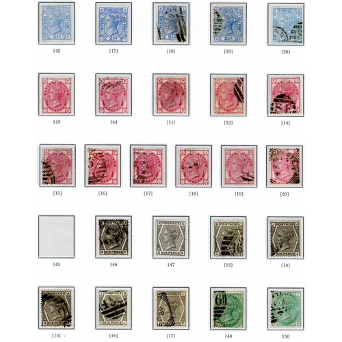 1222 - 1873-80 RANGE OF MOSTLY USED VALUES ON PAGES - 1875-80 2½ rosy mauve blue paper plate 1 (2), white p... 