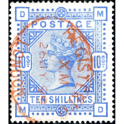 1237 - 1883 10/- ULTRAMARINE CANCELLED IN RED - very fine used with neat red oval REGISTERED cancel. Very a... 