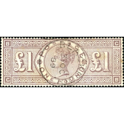 1241 - 1888 £1 BROWN-LILAC WMK ORBS - very neatly cancelled with light central cds, pressed crease and ligh... 