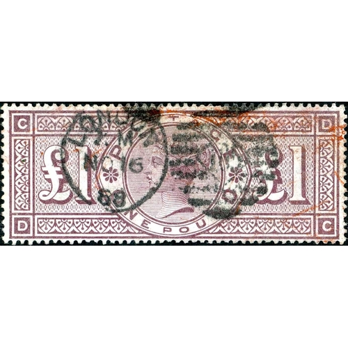 1242 - 1888 £1 BROWN-LILAC WMK ORBS - almost fine used with London duplex and red crayon cancels. SG 186 £4... 