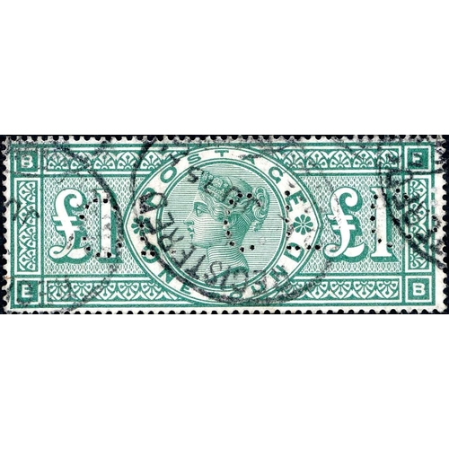 1245 - 1891 £1 GREEN - good used with 'CL' (x3) perfin. SG212 £800.Cross Reference: PERFINS