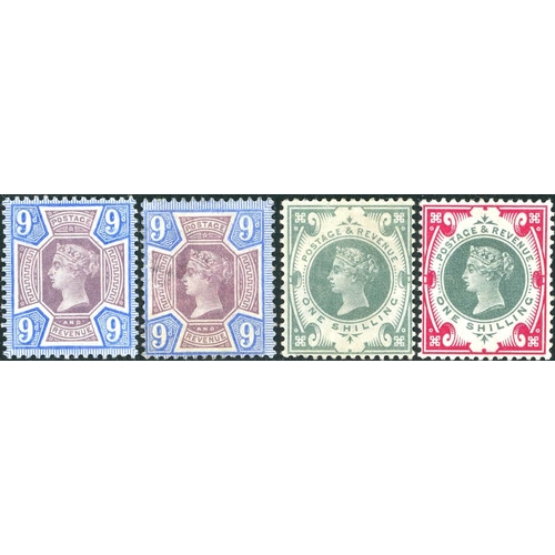 1252 - MINT RANGE OF ALL VALUES - inc. 9d purple & blue (2), 10d purple & scarlet, 1/- dull green, and 1/- ... 