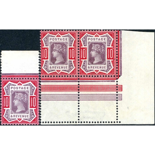 1263 - 9d PURPLE & BLUE, 10d PURPLE & CARMINE, AND 1/- GREEN & CARMINE MINT GROUP ON PAGES - 9d block of 4 ... 