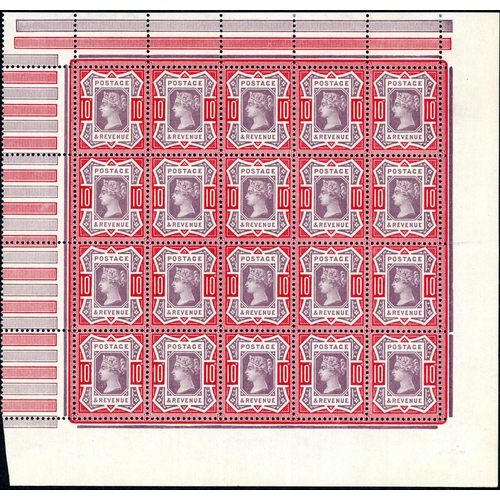 1264 - 10d PURPLE & CARMINE PANE OF TWENTY - full selvedge all around, very lightly hinged in the margin, a... 