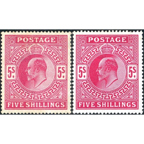 1276 - 1902-05 2/6 & 5/- DLR MINT GROUP - 2/6 lilac (3, shades; one is lightly toned) and 5/- carmine (2, s... 