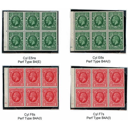 1336 - PHOTOGRAVURE GROUP OF CYLINDER BOOKLET PANES OF SIX - on pages, ½d green cyl. E4 and E5 both perf B4... 