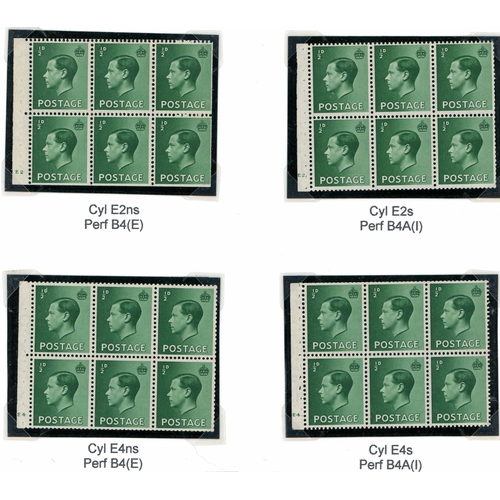 1338 - BOOKLET PANE MOSTLY CYLINDER GROUP ON PAGES - neatly arranged; inc. ½d green pane of six quartet E2/... 