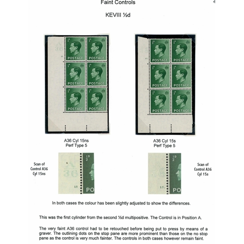 1345 - ½d GREEN CYLINDER BLOCK RANGE - all blocks of six or larger, mostly on pages; inc. A36 4dot, A36 7 (... 