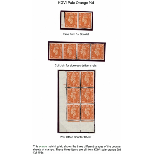 1357 - ½d to 4d GROUP OF MOSTLY CYLINDER BLOCKS ON PAGES - inc. ½d green B38 cyl. 18 with broken circle to ... 