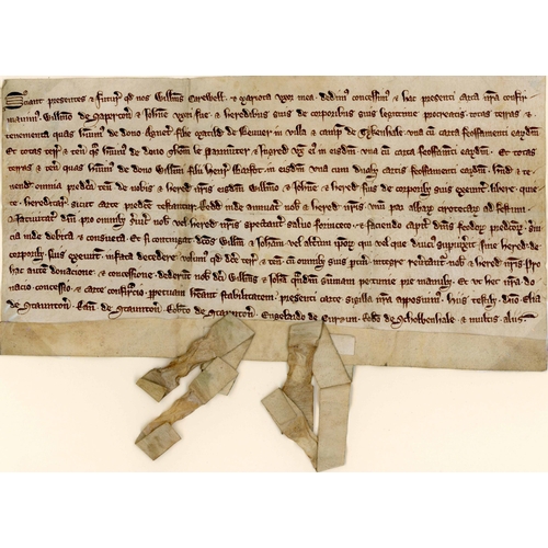 1660 - HENRY III PERIOD - ATTRACTIVE SMALL VELLUM DEED REF. PROPERTY IN DERBYSHIRE; Very fine c.1250 AD bea... 