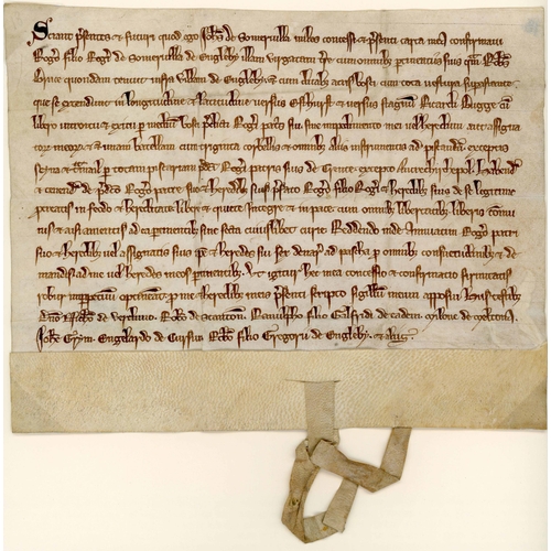 1661 - HENRY III PERIOD - SMALL VELLUM DEED REF. PROPERTY IN DERBYSHIRE; Fine c.1250 AD neatly written albu... 