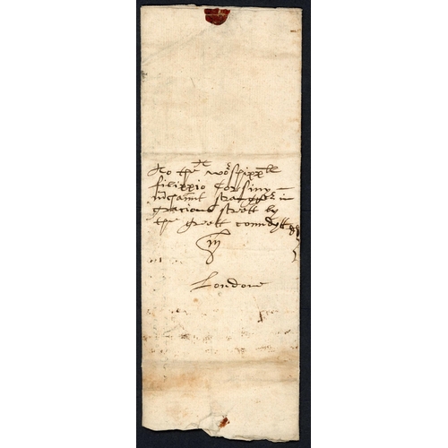 1662 - EARLY PLYMOUTH LETTER TO LONDON; 27 August(?) 1589 EL (small peripheral faults; overall v.fine) to L... 