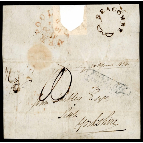 1717 - BIRKENHEAD VILLAGES - SEACOMBE RARE FLEURONS: Pair inc. 1834 E addressed to Settle rated 