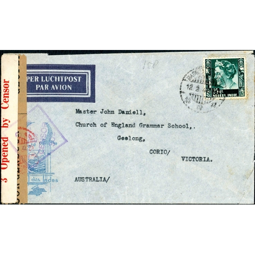 183 - ** PENULTIMATE/ULTIMATE FLIGHTS TO AUSTRALIA; 12 Feb. 1942 dual-censored airmail env. (with contents... 