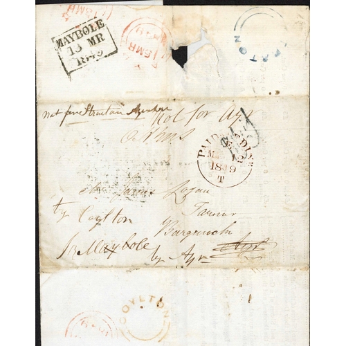 1837 - SOUTH AYRSHIRE UDC GROUP; Range on annotated leaves inc. 8 Mar. 1848 E to Ayr franked 1d red with 