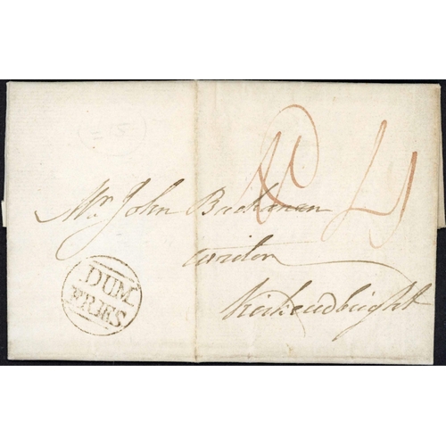 1841 - DUMFRIES 18th CENTURY MAIL; Range on annotated leaves inc. Dec. 1741 EL to Edinburgh (Muirheads Coff... 