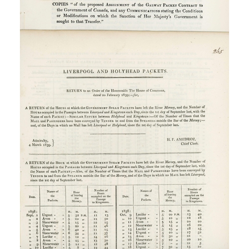 1852 - IRISH SEA CROSSINGS & GALWAY PACKET - GOVERNMENT REPORTS/RETURNS COVERING THE VARIOUS ROUTES; 1834-6... 