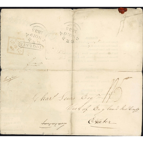 1853 - 19TH CENTURY LATE MAIL; Range with 1823 reduced EL to London with Limerick mileage d.s. and s/l 