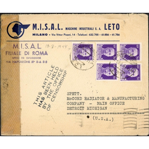 384 - ** USA MIXED CENSORED MAIL; Range with 1941/42 censored airmail envs. to Italy franked 30c with type... 