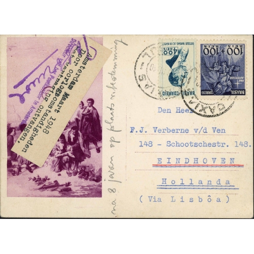 389 - ** BRAZIL MAIL TO NETHERLANDS; Quartet with 1940 PPC to Eindhoven franked 100r + 100r & 400r with a ... 