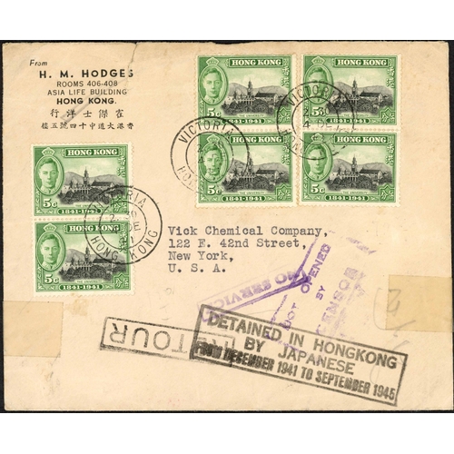 406 - ** HONG KONG JAPANESE OCCUPATION MAIL; V.rare 4 Dec. 1941 env. (small faults) to NY franked KGVI 5c ... 