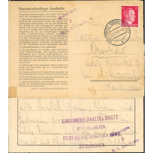 455 - ** GERMANY CONCENTRATION CAMP MAIL; Trio with 1942 Dachau POW lettersheet to Slovenia franked German... 