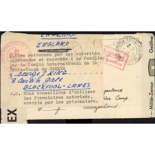 476 - ** MAIL SENT VIA SWITZERLAND; Range with 1940 unfranked censored env. to a POW Camp via Red Cross in... 