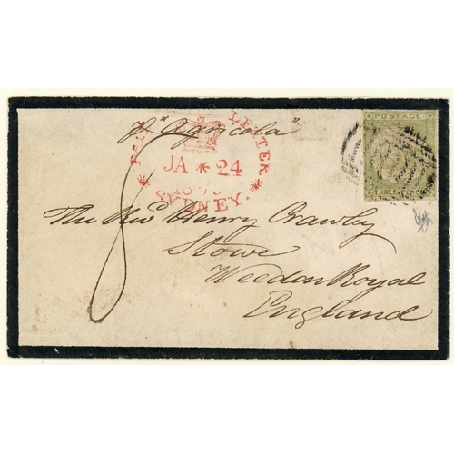 536 - 2nd-EARLIEST 'SYDNEY VIEWS' 3d GREEN COVER - TO G.B. WITH SYDNEY DOTTED OVAL CANCELS; Attractive 24 ... 