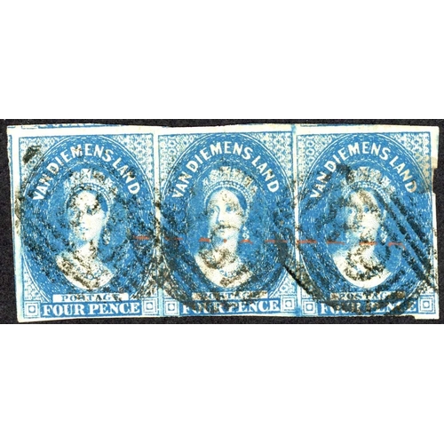 546 - 1855 WMK STAR 4d; 1855 4d Chalon used group of deep blue & blue shades inc. a horizontal strip of th... 