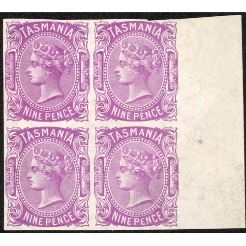 561 - 1870 9d DLR COLOUR TRIAL; Marginal block of four in bright reddish-violet on ungummed Crown CC wmk p... 