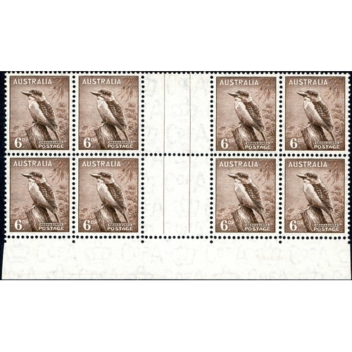 605 - 1937/38 4d KOALA, 5d MERINO & 6d KOOKABURRA IMPRINT BLOCKS - inc. 4d perf 14.75 x 14 no imprint corn... 