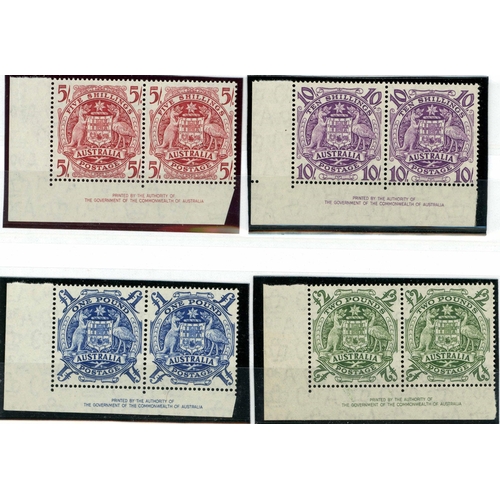 609 - 1949-52 2/6 ABORIGINE to £1 ARMS IMPRINT BLOCK/PAIR GROUP - 2/6 Aborigine CofA with & without imprin... 