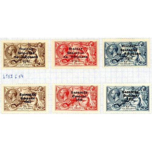 733 - MOSTLY SEAHORSE OVPT SMALL GROUP - 1935 part telegraph? piece with 5/- red (3) & 10/- indigo re-engr... 