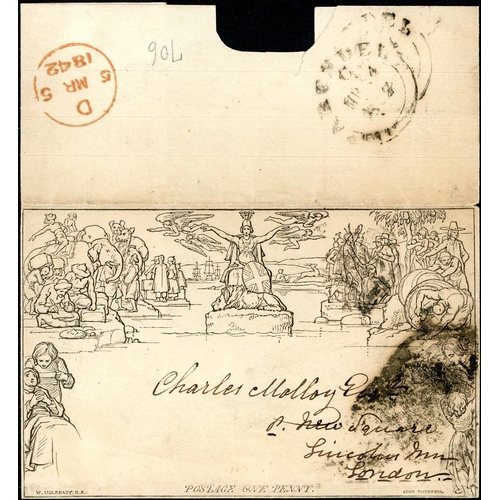 965 - PLATE 1b - DC - ON COVER, PLUS A MULREADY BOTH EX ARUNDEL - 13 Mar. 1841 env. (fair) to WORTHING (cd... 