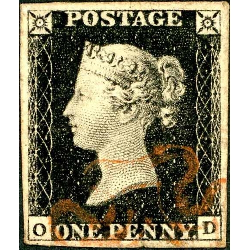 998 - PLATE 4 - OD - with four margins and cancelled leaving a clear profile, toned.