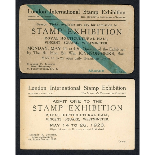 110 - 1923 UK - INTERNATIONAL STAMP EXHIBITION - LONDON - COVERS & VIGNETTES ETC: inc covers/cards (5) wit... 