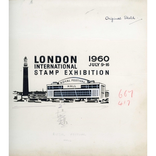 118 - 1960 UK LONDON INTERNATIONAL STAMP EXHIBITION - PROOFS inc pieces of paper (8), each with four proof... 