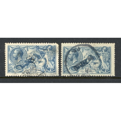 1299 - 1915-34 A USED GROUP with 1915 De La Rue 2/6d (3, inc one W H perfin) & 10/- (2, one with rounded co... 