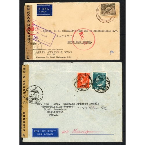 219 - ** MAIL TO/FROM NETHERLANDS EAST INDIES; Trio with Apr. 1940 censored airmail env. to NY franked 1g ... 