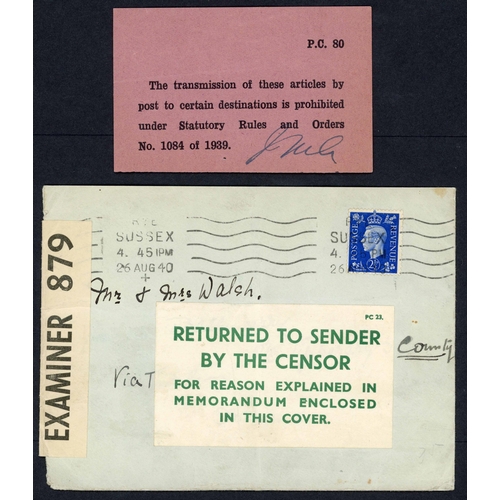 276 - ** PRINTED MATTER CONTENT REFUSED; Group with Oct. 1939, June/Aug.1940 and c1941 censored envs. or r... 