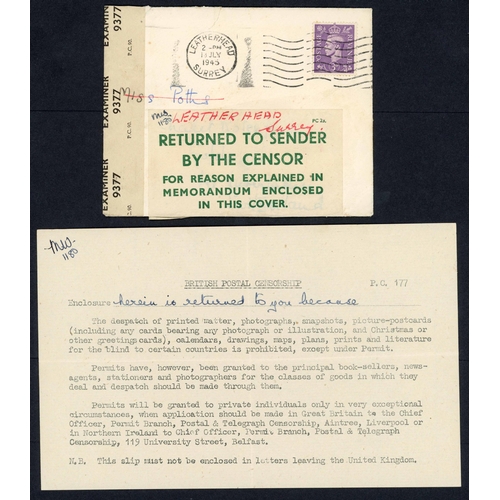 290 - ** PROHIBITED CONTENTS ENCLOSED; 1942/45 censored envs. to Los Angeles, Ireland, Switzerland or Utah... 