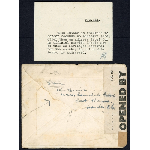 294 - ** PROHIBITED RE-USE OF ENVELOPES; 1941/42 censored & reused envs. to N.Ireland or Portugal franked ... 