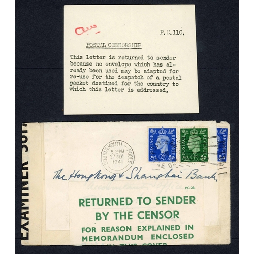 294 - ** PROHIBITED RE-USE OF ENVELOPES; 1941/42 censored & reused envs. to N.Ireland or Portugal franked ... 