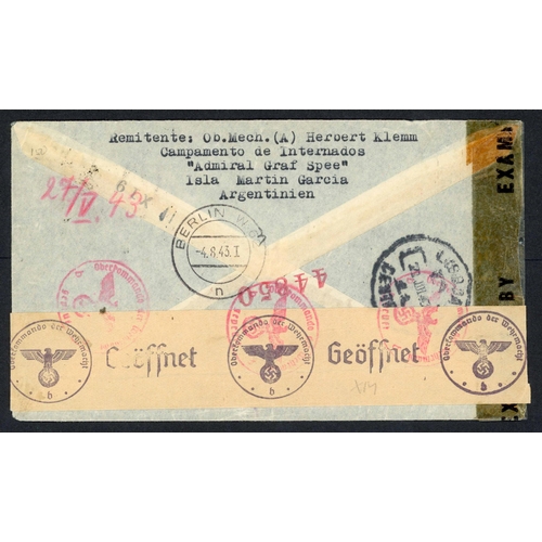 424 - ** 'GRAF SPEE' POW LETTER EX ARGENTINA; May 1943 censored airmail env. to Hamburg franked Argentina ... 