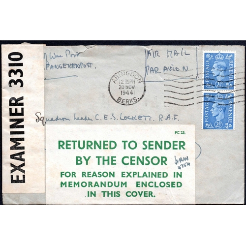 446 - ** GB POW MAIL WITH CENSORED CONTENT; Trio with 1940 censored env. franked KGVI 1d & 1½d with 'RETUR... 