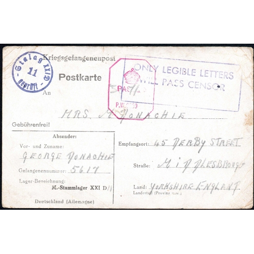 447 - ** GB INCOMING POW MAIL; Range with Aug. 1942 POW censored PC to England with framed 