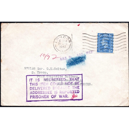 448 - ** GB MAIL TO MISSING/POW MAIL; Quartet with 1941 censored env. to France franked 1d & ½d with 