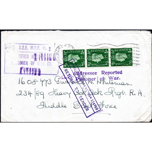 448 - ** GB MAIL TO MISSING/POW MAIL; Quartet with 1941 censored env. to France franked 1d & ½d with 